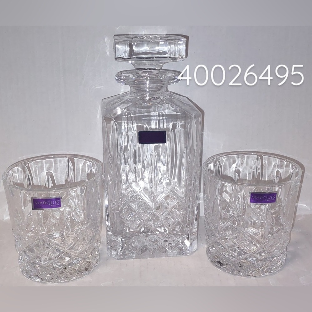 MARQUIS MARKHAM DOUBLE OLD FASHIONED, 11OZ, SET OF 2 & SQUARE DECANTER, NEW